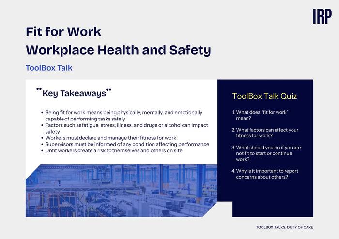 Fit for Work – Workplace Health and Safety